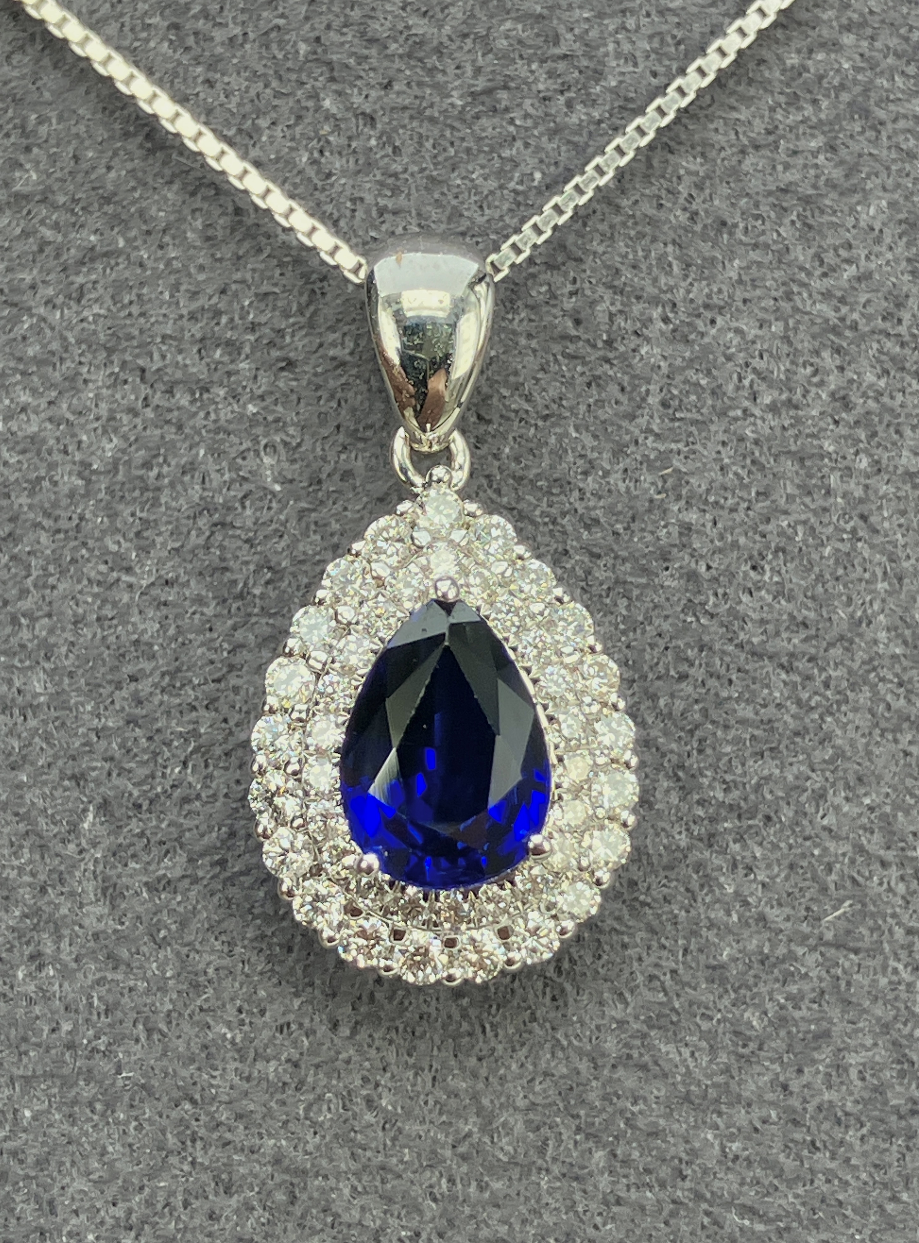 18K White Gold Pear-Shaped Blue Sapphire & Diamond Pendant