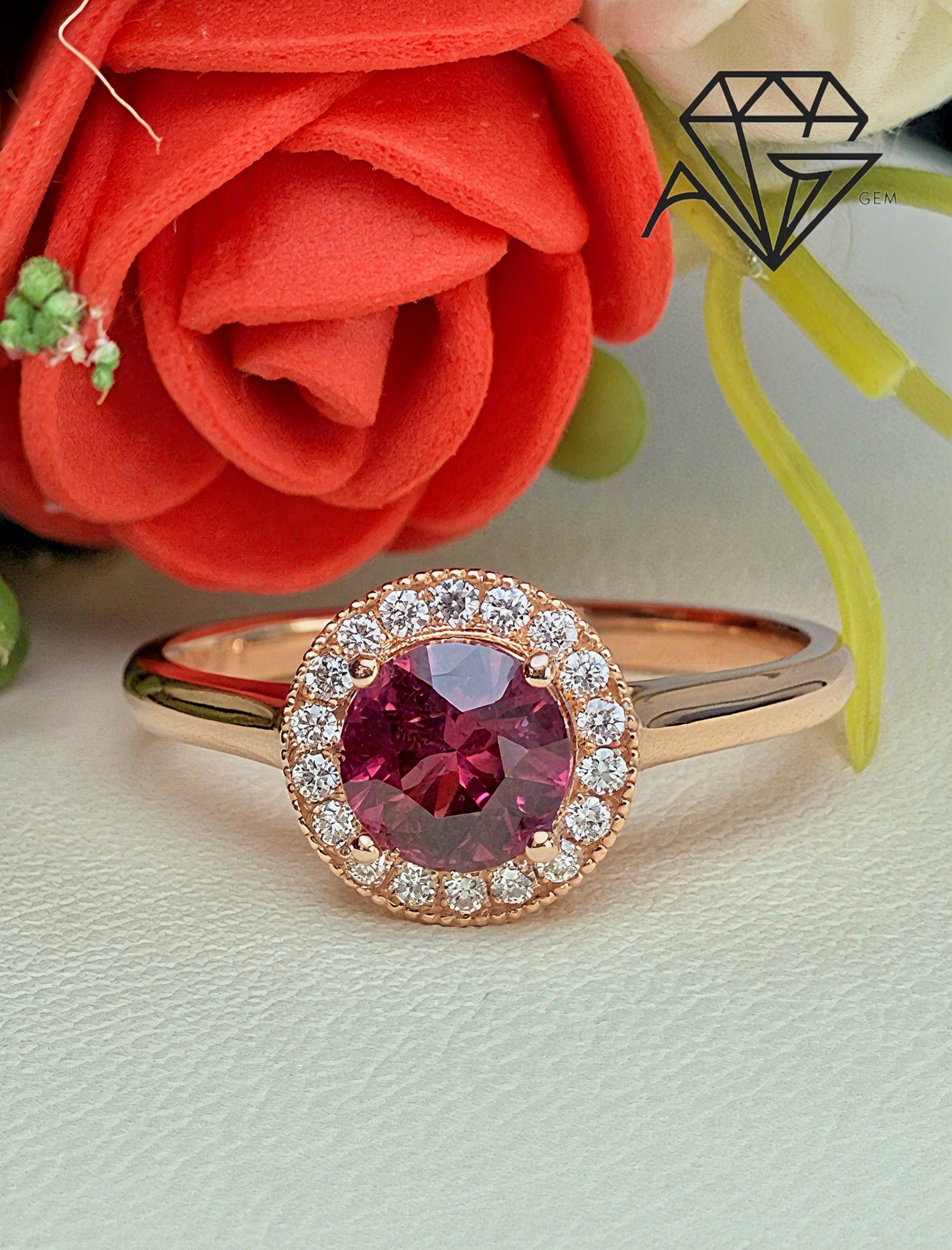 18K Rose Gold Round Pink Sapphire & Diamond Ring â€“ 1.02 Carats