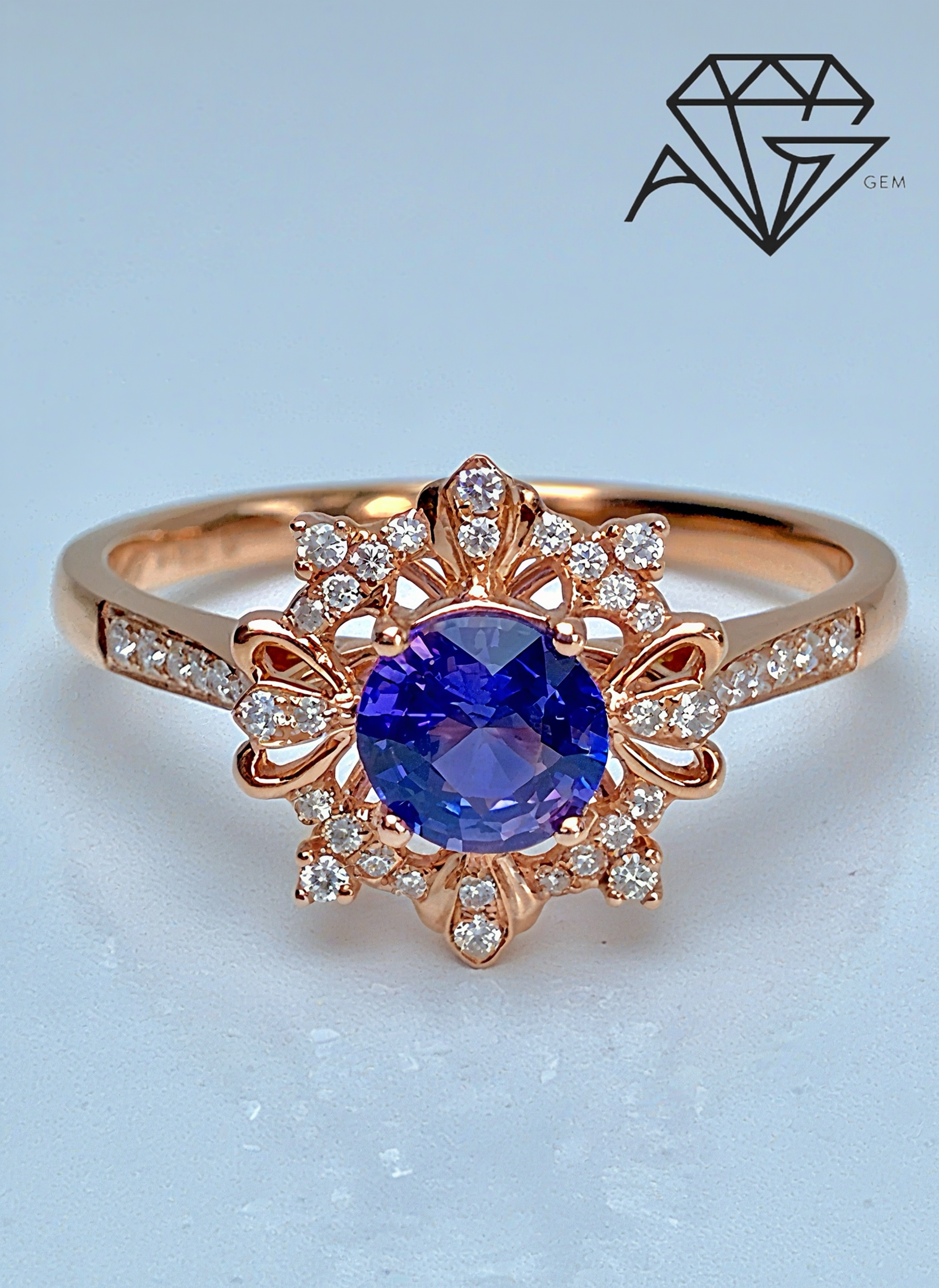 18K Rose Gold Round Purple Sapphire & Diamond Ring â€“ 0.59 Carats