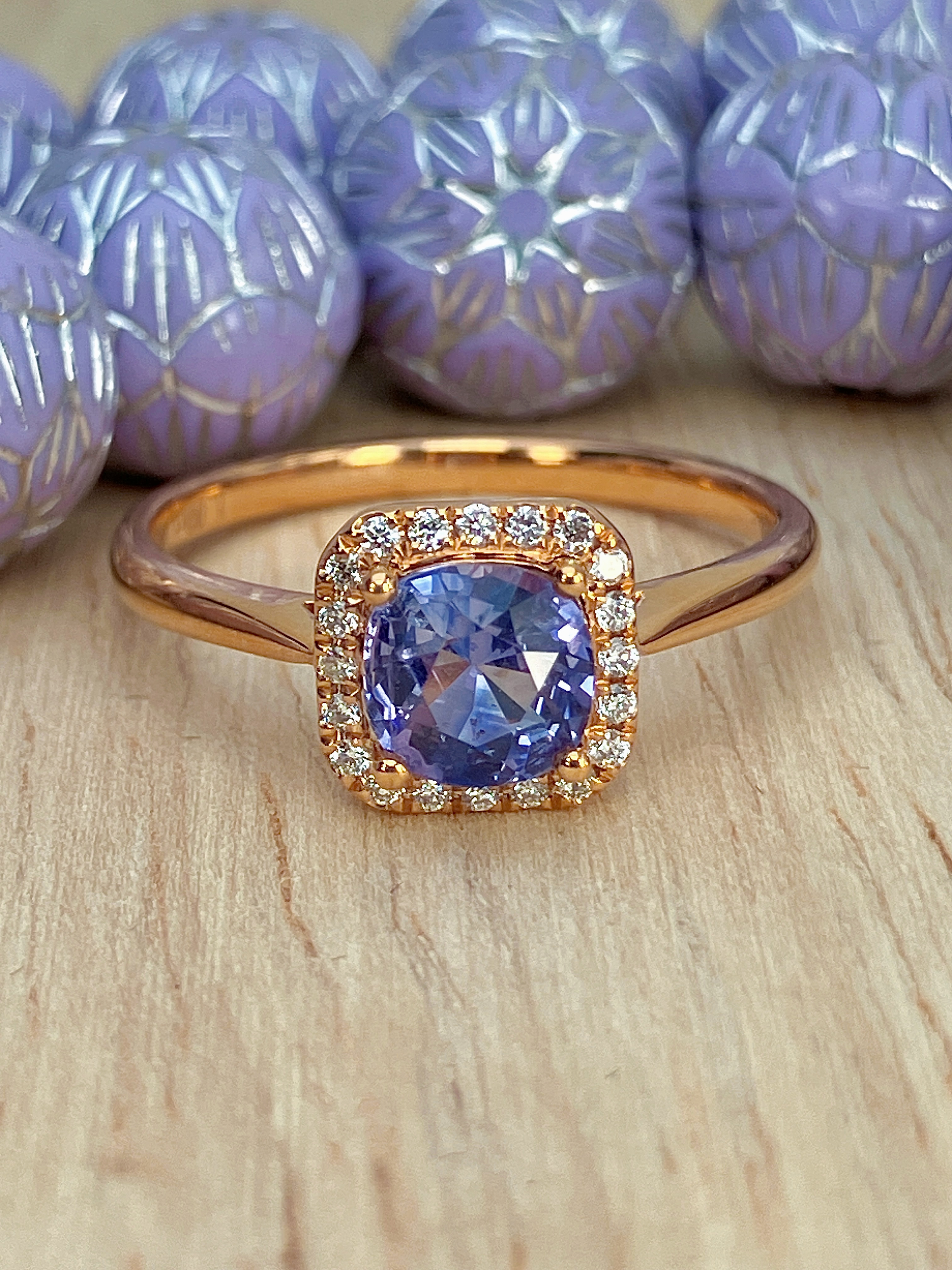 18K Rose Gold Cushion-Cut Purple Sapphire & Diamond Ring â€“ 1.00 Carats