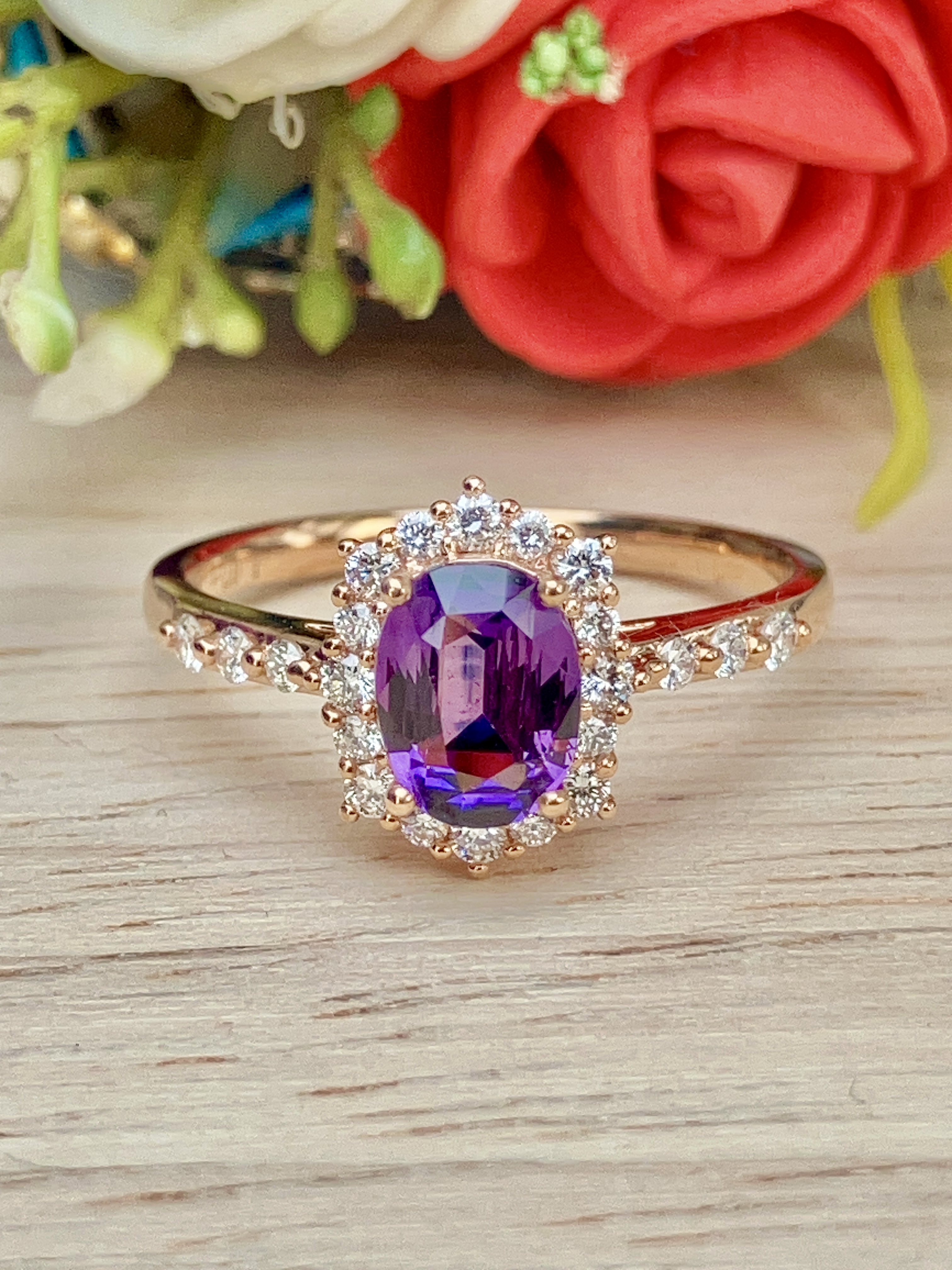 18K Rose Gold Oval-Shaped Purple Sapphire & Diamond Ring â€“ 1.07 Carats