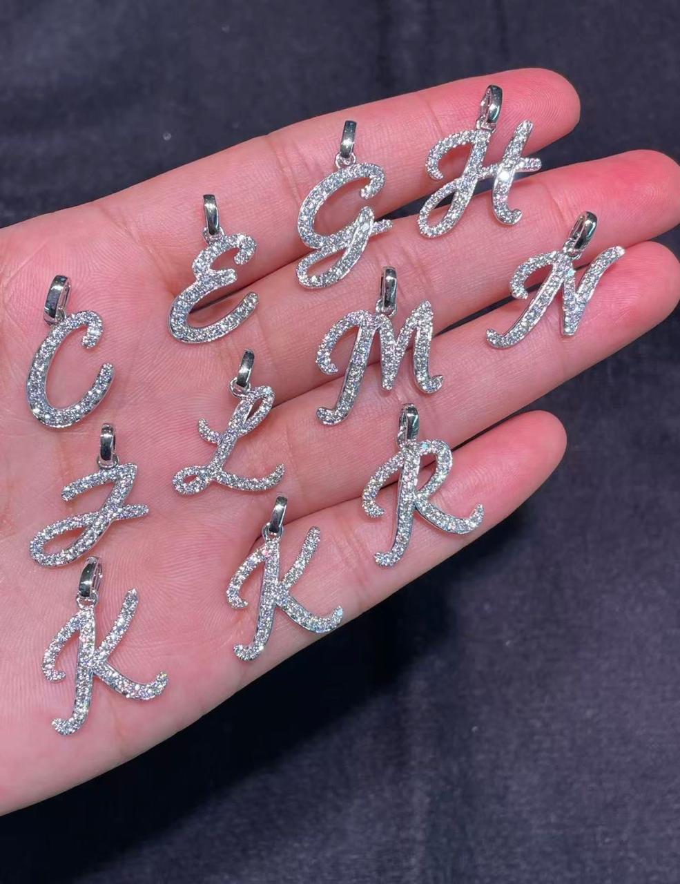 14K White Gold Letter Diamond Pendants