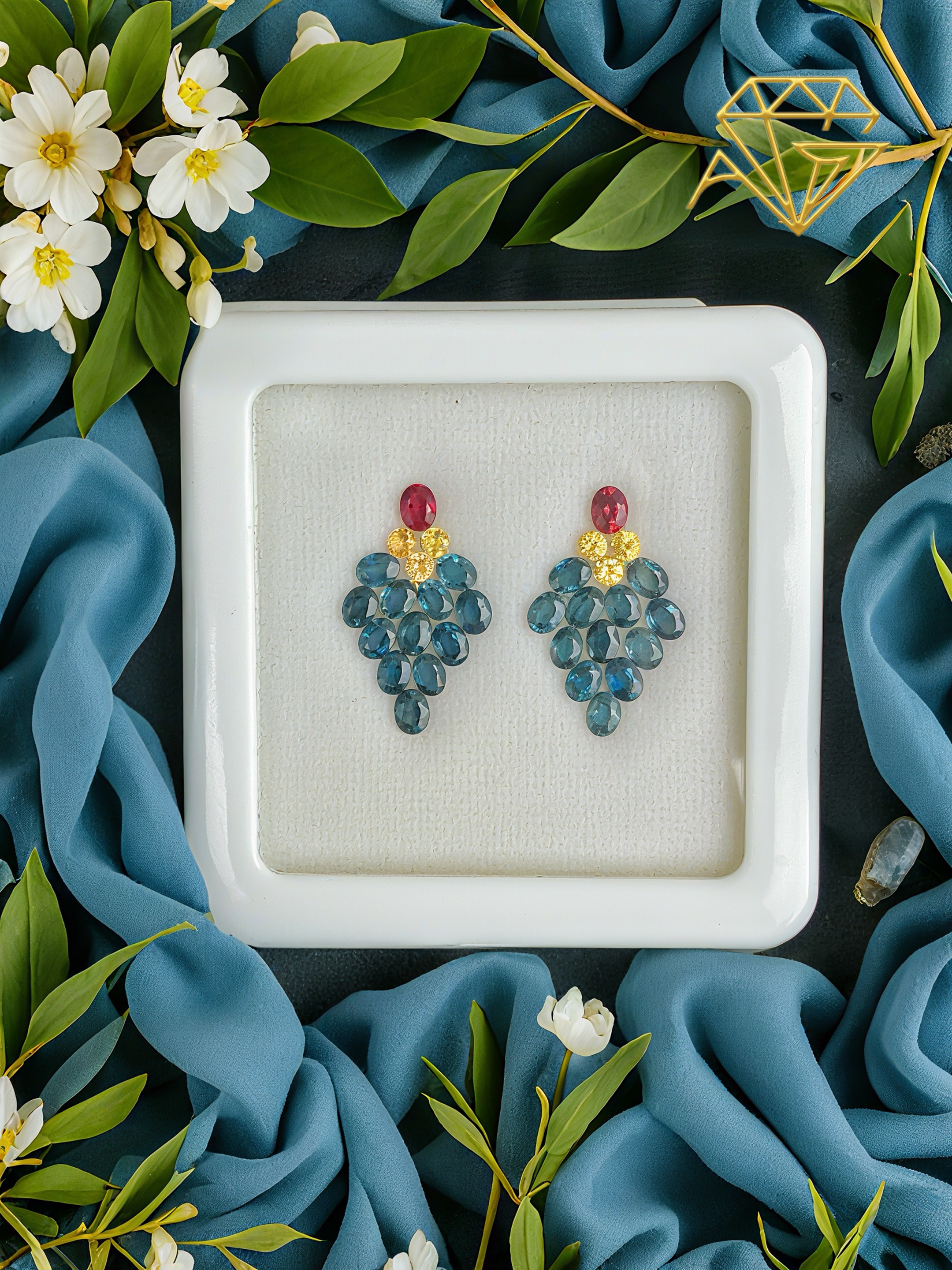 Elegant Blue, Red & Yellow Sapphire Gem Set  6.35 Carats